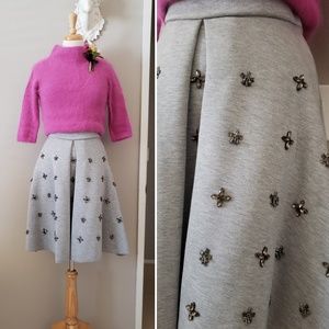 Grey Neoprene Embellished Circle Skirt || Party Skirt with Sparkly Rhinestones